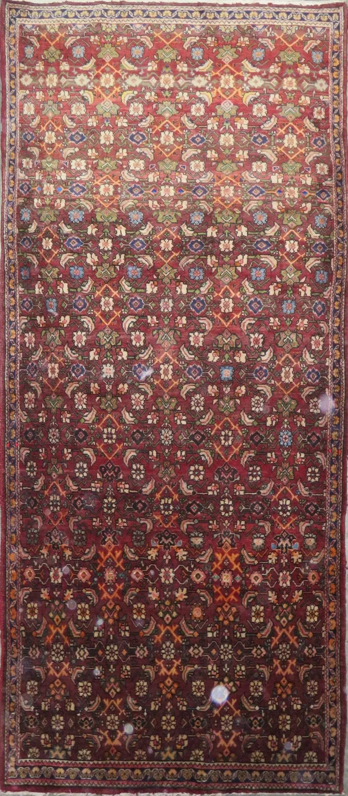 One Of The Kind Hand-Knotted Persian Wool Rug _ Luxurious Vintage Design, 12'1" x 4'9", Artisan Crafted